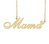 18k Gold Plated Mama Name Necklace Heart Charm Pendant Stainless Steel Graduation Jewelry for Womens Teens 16"