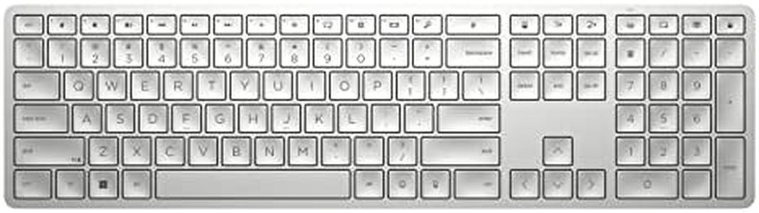 HP 970 Tastiera Wireless, Connessione con Dongle USB-A a 2,4 GHZ e Bluetooth 5.0, 20 Tasti Programmabili, Retroilluminata, Digitazione Silenziosa, Ricarica USB-C fino a 6 Mesi, Bianca