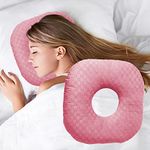 Wuronsa Ear Piercing Pillow for Side Sleepers, Pillow with an Ear Hole for CNH and Ear Pain Ear Inflammation Pressure Sores, O-Shaped Side Sleeping Pillow, Ear Guard Pillow(Pink)