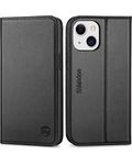 SHIELDON Wallet Case for iPhone 13 Mini, Genuine Leather Flip Case [Card Slots][RFID Blocking][Magnetic Closure]Kickstand[TPU Shockproof] Folio Cover Compatible with iPhone 13 Mini 5.4" 5G 2021, Black