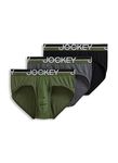 Jockey Men's Underwear Infinite Cool Microfiber Stretch Brief - 3 Pack, Military Green/Battleship Grey/Black, L