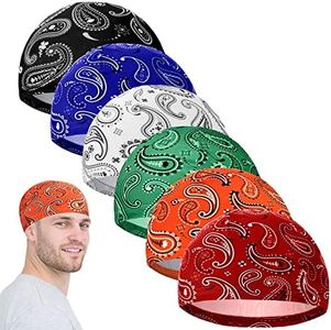 6 Pcs Men Cooling Skull Cap Helmet Liner Sweat Wicking Beanie Head Wrap Bicycle Cycling Running Hat, Multicoloured, One Size