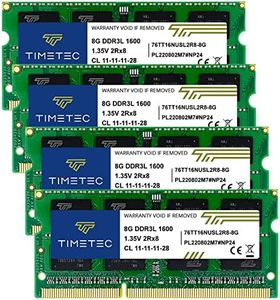 Timetec 32GB KIT(4x8GB) DDR3L / DDR3 1600MHz (DDR3L-1600) PC3L-12800 / PC3-12800 Non-ECC Unbuffered 1.35V/1.5V CL11 2Rx8 Dual Rank 204 Pin SODIMM Laptop Notebook PC Computer Memory RAM Module Upgrade