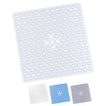 Yorkshire Bedding Shower Mat Non Slip Anti Mould - 53x53cm Square Bathroom Mats with 164 Strong Suction Cups Grip and Drain Holes - Soft Touch Bathtub Mats Machine Washable (Clear)