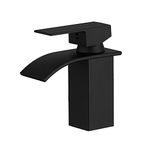 BESy Waterfall Spout Bathroom Sink Mixer Taps,Single Handle Basin Mixer Tap, Rv Lavatory Vessel Faucet,Stainless Steel,Matte Black Vanity Tap