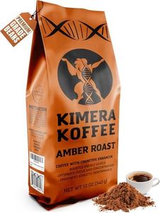 Kimera Koffee - Organic Honey Processed Light Roast Ground Coffee | Amber Blend | Infused with Brain Vitamins |Taurine, Alpha GPC, DMAE, and L-theanine | Enhance Cognitive Stamina | Optimize Focus & Concentration | Enhance Athletic Performance | 12oz