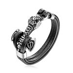 HAQUIL Viking Bracelet for Men - Viking Mjolnir Thor's Hammer Pendant - Black PU Leather (AD)