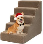 YITAHOME Dog Stairs for High Bed and Couch, Premium Foam Dog Steps for Small Dogs, Older Pets, Non-Slip Pet Stairs with High-Strength Boards, Removable Washable Cover, 5 Tiers Brown