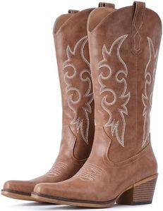 IUV Wide Cowboy Boots For Women Western Cowgirl Boots Mid Calf Snip Toe Boot With Chunky Heel