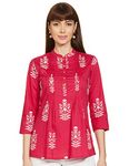 Amazon Brand - Myx Women's Cotton Printed Relaxed Short Kurti (SS19MYXTP018A2_Fuschia_3XL)