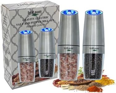 Gravity Electric Salt and Pepper Grinder Set, Stainless Steel Pepper and Salt Mills Shakers, Adjustable Coarseness, Battery Powered with LED Light, One Hand Automatic Operation, Silver (2Psc)