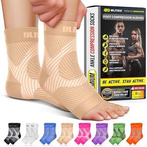 Foot & Ankle Brace Socks - Plantar Fasciitis Relief Neuropathy Socks, Arch Support for Women & Men, Ankle Compression Sleeve for Heel Spurs, Tendonitis, Ankle Wrap for Sprained Ankle Nude L-XL