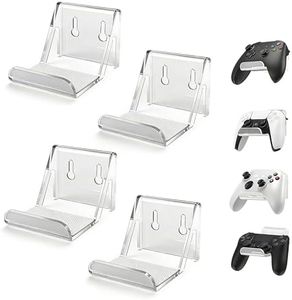 6amLifestyle 4 Pack Controller Holder Stand with Anti-Slip Pads for PS5 PS4 Xbox One Switch Pro Gamepad Controller Wall Mount Adhesive/Screws, Universal Hanger Hook Accessories, Acrylic Clear