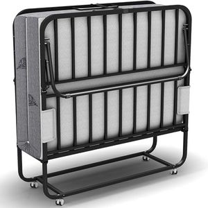 AESOROMO 75X46 Folding Bed with Mattress Twin XL 5" Memory Foam for Adults Rollaway Portable Foldable Guest Student Extra Bed with Side Pocket, Sturdy Metal Slats Frame on Wheels Fold Up Space-Saving