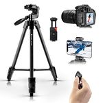 Fotopro 56" Camera Tripod Phone Tripod, Lightweight Compact Travel Tripod with 3 Way Pan Tilt Head Cold Shoe Phone Holder Remote Carry Bag, Tripod for iPhone DSLR