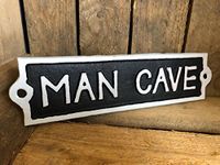 Antique Black Cast Iron Wall Garden Garage Gate Door Sign Plaque "Man Cave"