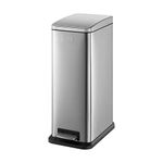 BLACK+DECKER BXBN0004GB 20L Metallic Grey Slimline Pedal Bin with Soft Close Lid, Stainless Steel, 56cm x 22cm x 36cm