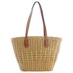 Large Straw Bags For Women, Straw Travel Beach Totes Bag Woven Summer Tote Handmade Shoulder Bag Handbag, Khaki