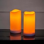 Large Outdoor Solar Candles - 4x8 Flameless Pillar Candle Set, White Resin, Flickering LED Light, Dusk to Dawn Timer, Rechargeable Solar Battery Included, Waterproof for Patio Decor - 2 Pack