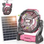 Art In Real 10400mAh Solar Fan, Camping Fan with 7W Solar Panel, Rechargeable Solar Powered Fan with LED Lantern,Portable Battery Operated Fan for Travel Picnic, Barbecue, Fishing,Outdoor＆Indoor