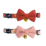 Cognatio Safety Quick Release Cat Collars, Soft Kitten Collars with Detachable Bow Tie and Bell, Pack of 2, Adjustable 20-30 cm (20-30 cm, Orange+Pink)