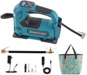 Tire Inflator Portable Air Compressor, 150 PSI with Extension Hose, Exhaust & Quick Air Chuck for Car Motorcycle Bike & Ball(Require Battery Not Include)