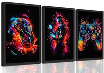 3Pcs Cool Gaming Wall Art Retro Video Game watercolor Posters Pictures Wall Decor Colorful Neon Gamepad Canvas Painting Prints for Boys Room Kids Game Room Bedroom for Boys Home Decoration Unframed