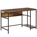 HOMCOM Computer Desk with Storage, 120 x 60cm Home Office Desk with 2 Shelves and Steel Frame, Writing Table for Living Room, Study, Rustic Brown