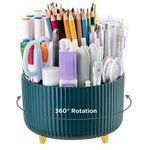 HBlife Pencil Pen Holder for Desk, 5 Slots 360° Degree Rotating Desk Organizers and Accessories, Desktop Storage Stationery Supplies Cute Pencil Cup for Office, School, Home, Art Supply, Dark Green