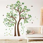 decalmile Green Tree Wall Stickers Flying Leaves Birds Wall Decals Bedroom Living Room Sofa TV Background Wall Decor