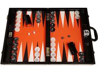 Wycliffe Brothers 21" Tournament Backgammon Set - Black Croco Board with Orange Field - Gen III