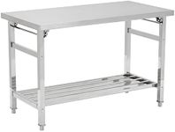 Food Prep Worktable, 24 x 47 Inches Stainless Steel Folding Workbench with Adjustable Shelf, Utility Table for Restaurant, Kitchen, Garage