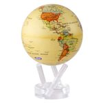 MOVA Globe Political Map Yellow 4.5" with Base, Solar Powered Rotating Globe No Need of Battery or Chord, Unique Gift and Decoration