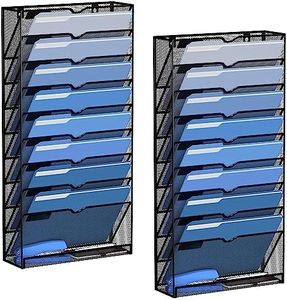 DALTACK Wall File Holder 10 Tier Hanging Wall File Organizer, for Papers Mails Folders Clipboard Magazine Organization, for Office Home, 2 Pack, Mesh Metal, Black