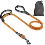 Sweetie Rope Dog Lead - Innovative Design with Two Padded Handles - Reflective Stitching & O-Ring - 5 FT Long Leash for Medium & Large Sized Pets - Weather Resistant & Strong Material. Orange