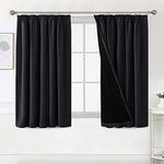 BellaHills 100% Blackout Curtains for Bedroom Thermal Insulated Curtains & Drapes Blackout Curtains Pencil Pleat Curtains for Living Room with Black Liner 2 Panels, 66 x 54 Inch, Black