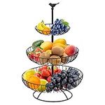 Hossejoy Fruit Bowl, 3 Tier Fruit Bowls, Metal Fruit Basket, Countertop Fruit Bowls, Fruit Stand Storage Holder with Bowls, Keeps Fruits Fresh (Black)