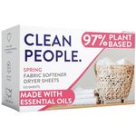 Clean People All Natural Fabric Softener Sheets - Plant-Based, Eco Friendly Dryer Sheets - Naturally Softens & Removes Static Cling - Vegan Laundry Softener With Essential Oils - Spring Scent