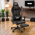 DROGO Wrath Pro Ergonomic Gaming Chair, Computer Chair with Adjustable Seat, PU Leather, 3D Armrest, Memory Foam Head & Lumbar Support Pillow | Home & Office Chair with Footrest & Recline (Black)