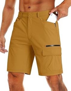 MAGCOMSEN Men's Hiking Cargo Shorts 9" Quick Dry Lightweight Summer Casual Shorts 5 Pockets Khaki Adult Men Outdoor Enthusiasts