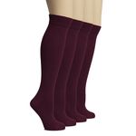 HUGH UGOLI Women's Bamboo Knee High Socks | Comfort Seam Long Dress Socks, Soft & Lightweight | 4 Pairs, Burgundy, Shoe Size: 5-8