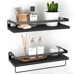 Floating Shelves Wall Mounted, Bathroom Shelf Set of 2, Wood Wall Shelf Bathroom Decor, Kitchen Wall Shelf with Towel Holder, Storage Shelves for Kitchen, Living Room, Laundry Room