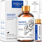 HIQILI Pure Ginger Essential Oil for Lymphatic Drainage, Swelling Pain, Skin, Hair, Diffuser,Large Bottle with Dropper-100ml