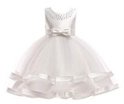 AIgogo Girls Flower Dresses for Wedding Party Pageant Tulle Princess Dress White 8-9 Years