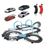 AGM MASTECH Slot Car Race Track Set, High Speed Series Tram Dual Track Set with 4 Licensed Racing Slot Cars, 2 Hand Controls, Track Parts and Lap Counter, 13.5M Long Track, Black