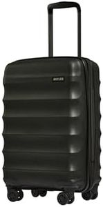 ANTLER - Juno Hard Shell Cabin Suitcase, 56x35x25.5cm 42L, Lightweight & Expandable, 4 Spinner Wheels - Adjustable Handle, Carry On Luggage Approved by easyjet & British Airways, TSA Lock - Black