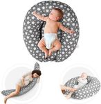 2 Pack Pregnancy Pillow & Nursing Pillow, Soft Breastfeeding Cushion Washable Cotton Pillowcase Provides Mother & Baby Support for Sleeping, Feeding, Breastfeeding, Maternity (Gray Star)