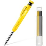 Solid Carpenter Pencil Set for Construction with 7 Refills Built-in Sharpener, Long Nosed Deep Hole Mechanical Pencil Marker for Carpenter Scriber Woodworking Architect Father's Day Gift (Yellow)