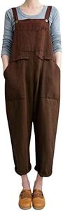 Gihuo Women's Fashion Baggy Loose Linen Overalls Jumpsuit Oversized Casual Sleeveless Rompers with Pockets (Brown, XX-Large)