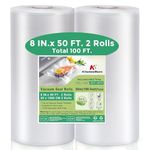 KitchenBoss Vacuum Sealer Bags Rolls: 8'' x 50' 2 Pack Sac Sous Vide for Food Saver, BPA Free, Commercial Grade Food Vac Seal Roll, Food Saver Bag 100FT in Total